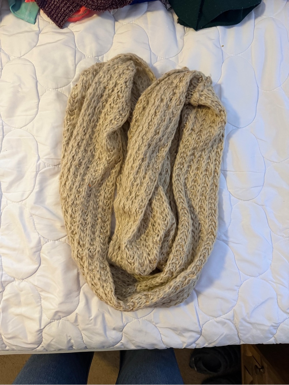 Beige Knit Infinity Scarf Sweater Wrap